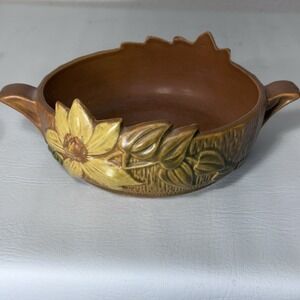 ROSEVILLE Pottery USA 456-6 Brown Clematis 2 Handle Console BOWL
